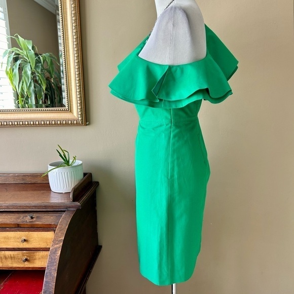 J Crew Faille One-Shoulder Ruffle Dress Size 8P Cocktail Sheath Kelly Green - Picture 6 of 14